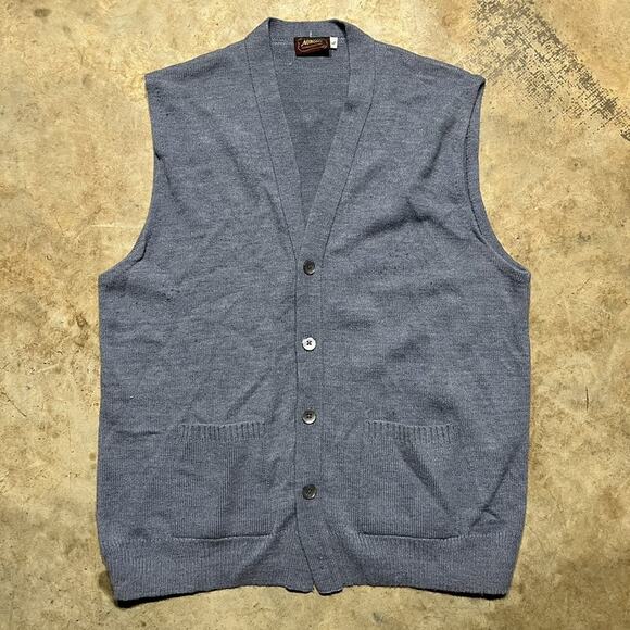 Vintage 80s Nowell's Blue/Grey Wool Sweater Vest Cardigan - Picture 1 of 4